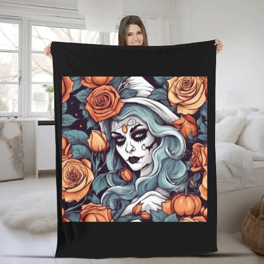 Gothic Day of the Dead Witch Fleece Blankets