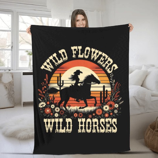 Wildflowers Wild Horses Women's Wildflowerswomens Fleece Blankets