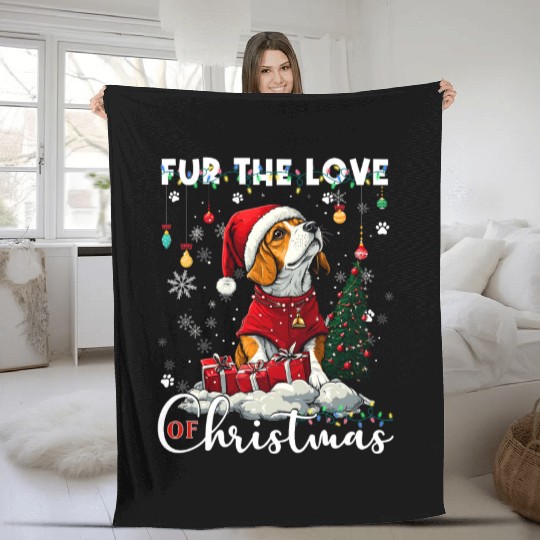 Beagle Christmas Tree Lights Decorations Dog Lover Fleece Blankets