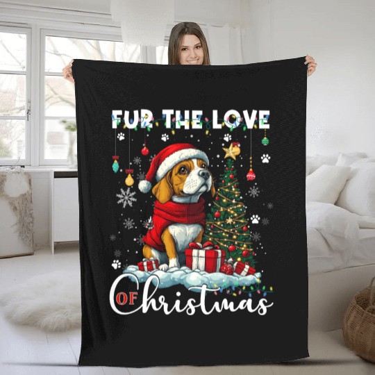 Beagle Christmas Tree Lights Decorations Dog Lover Fleece Blankets