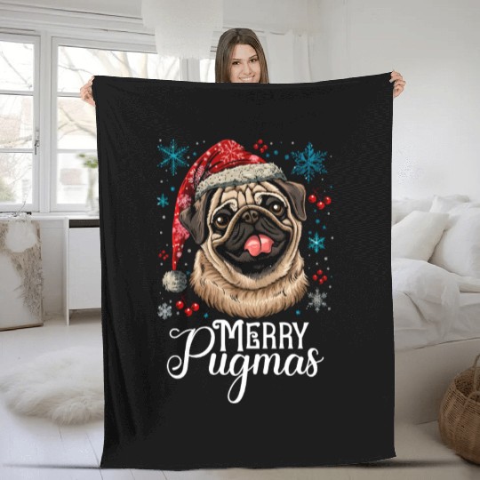 merry pugmas santa christmas pug Fleece Blankets