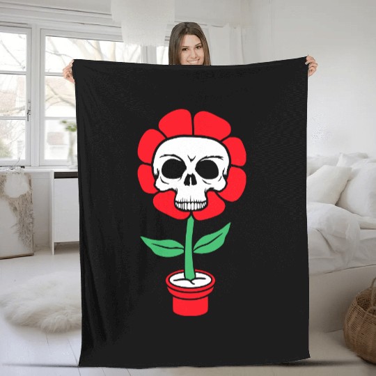 Evil Skull Flower Horror Halloween Skeleton Head Fleece Blankets