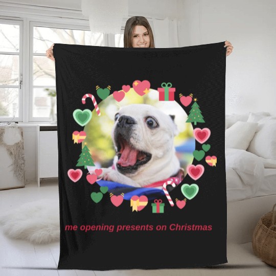 Funny Dog Opening Christmas Gift Fleece Blankets