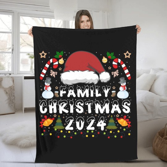 Family Christmas 2024 Squad Santa Elf Funny Xmas Fleece Blankets