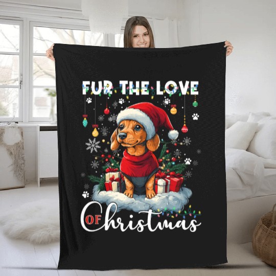 Dachshund Christmas Tree Lights Decorations Dog Fleece Blankets