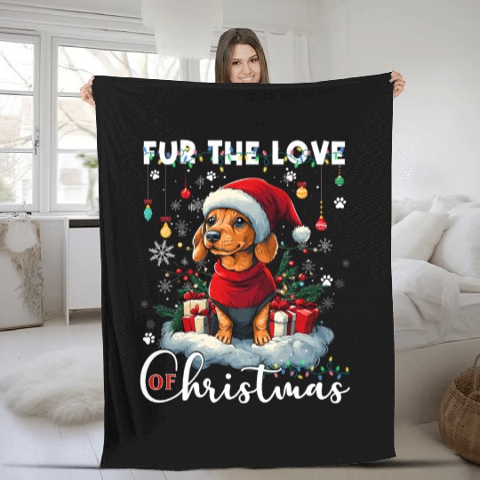 Dachshund Christmas Tree Lights Decorations Dog Fleece Blankets