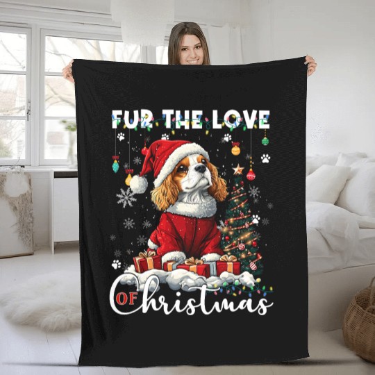 Cavalier King Charles Spaniel Christmas Tree Dog Fleece Blankets