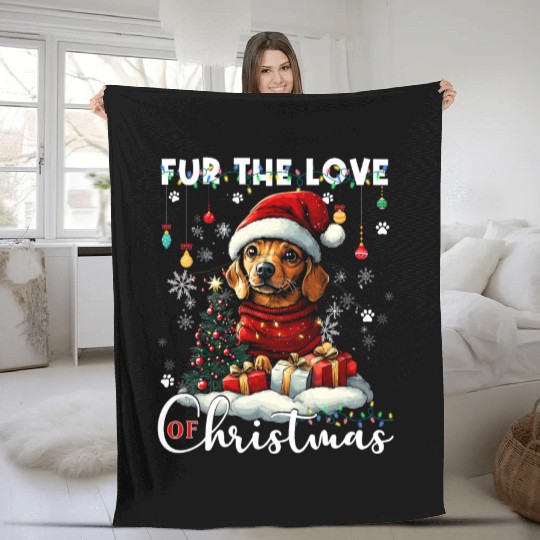 Dachshund Christmas Tree Lights Decorations Dog Fleece Blankets