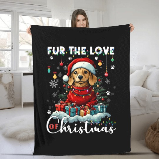 Dachshund Christmas Tree Lights Decorations Dog Fleece Blankets