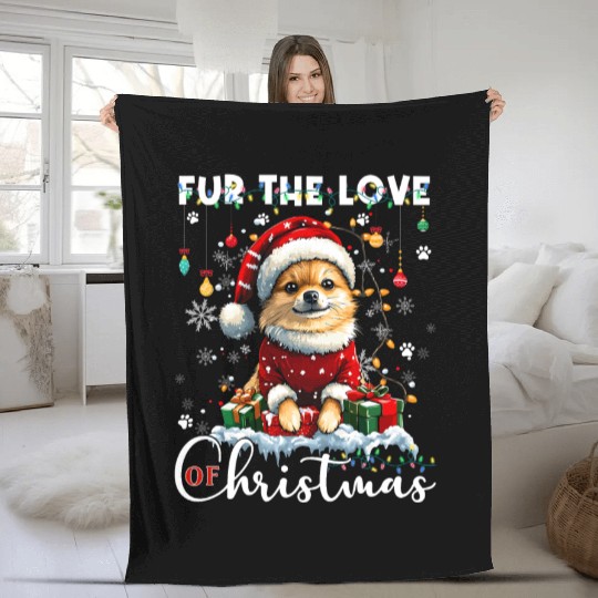 Pomeranian Christmas Tree Decorations Dog Lover Fleece Blankets