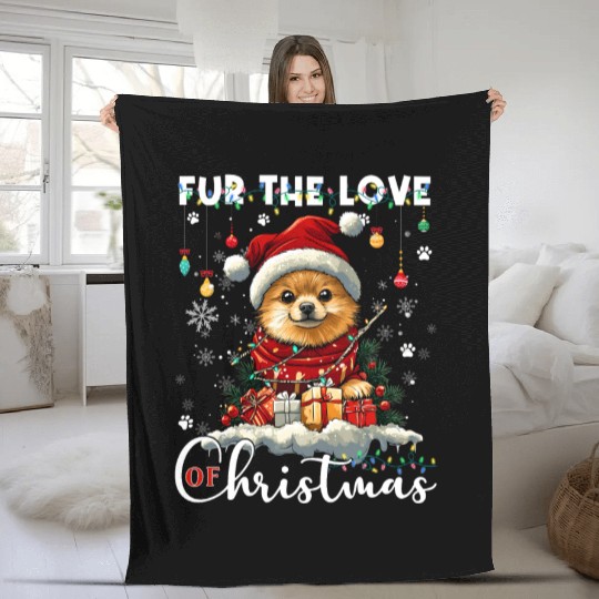 Pomeranian Christmas Tree Decorations Dog Lover Fleece Blankets