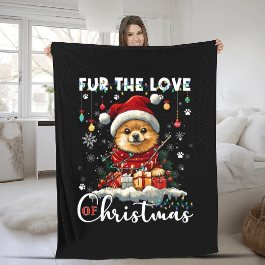 Pomeranian Christmas Tree Decorations Dog Lover Fleece Blankets
