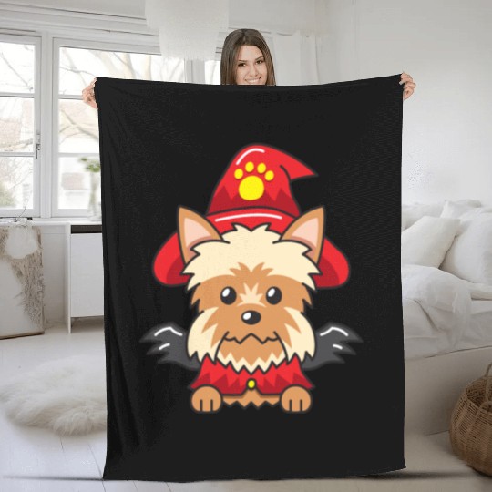 yorkshire terrier dog with halloween costume Fleece Blankets