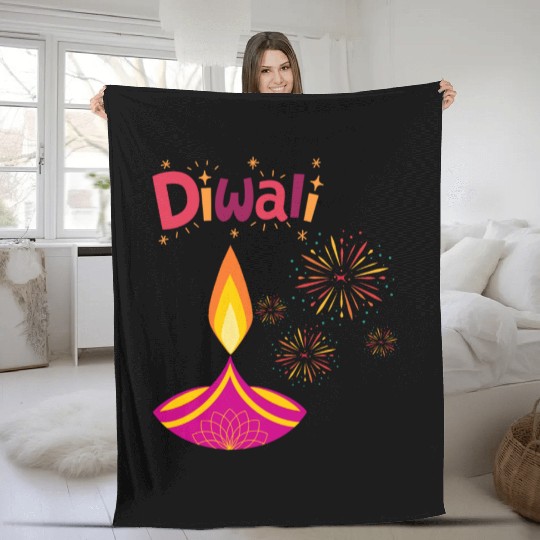 Diwali Design with Lamp & Festive Fireworks Fleece Blankets