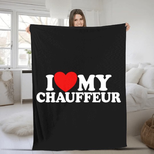 I Love My Chauffeur Red Heart Driver My Chauffeur Fleece Blankets