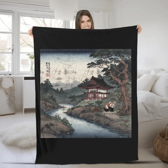 Red Panda Song Dynasty landscape art Kawaii Red Pa Fleece Blankets