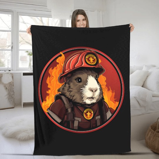 Firefighter guinea pig Fleece Blankets