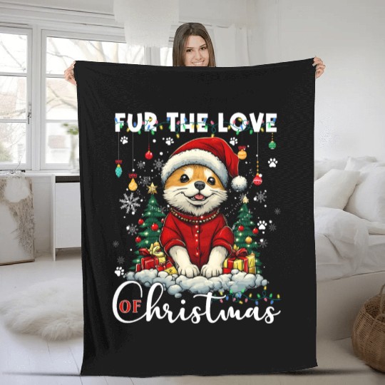 Akita Christmas Tree Lights Decorations Dog Lover Fleece Blankets