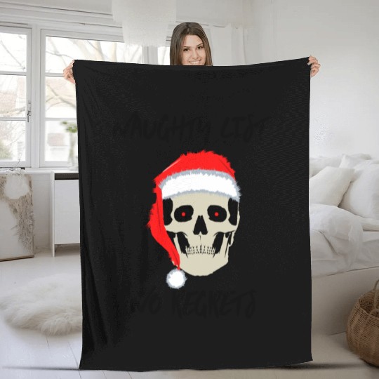 Naughty List No Regrets Santa Skull Fleece Blankets