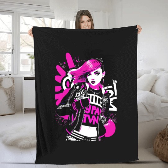 Urban Punk Street Art with Neon Pink Accents Fleece Blankets