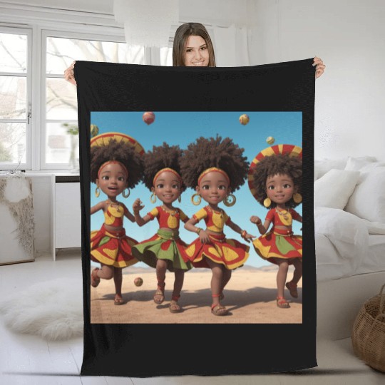 Animated African kids dancing Fleece Blankets