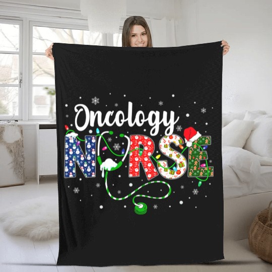 Oncology Nurse Xmas Santa Hat Nurse Christmas Fleece Blankets