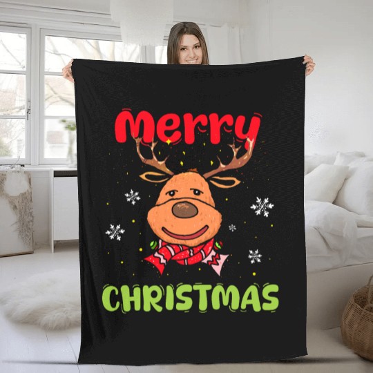 Merry Christmas Reindeer Men Women Family Matching Fleece Blankets