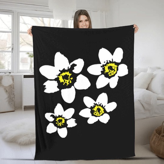 Beautiful White Daisies Flowers Spring Summer Fun Fleece Blankets