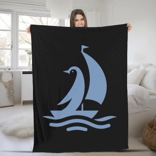 Penguin sailboat sailing silhouette minimalist Fleece Blankets