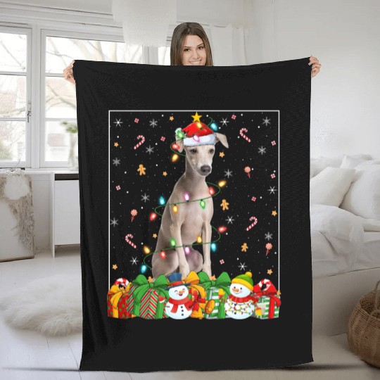 Italian Greyhound Dog Christmas Lights Fleece Blankets
