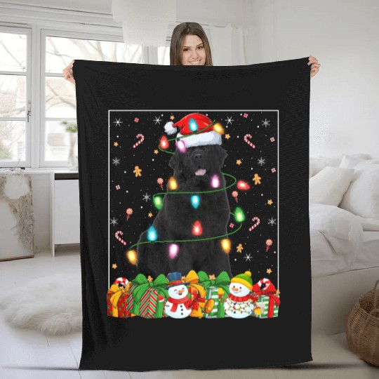 Newfoundland Dog Christmas Lights Fleece Blankets