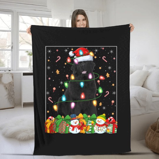Newfoundland Dog Christmas Lights Fleece Blankets
