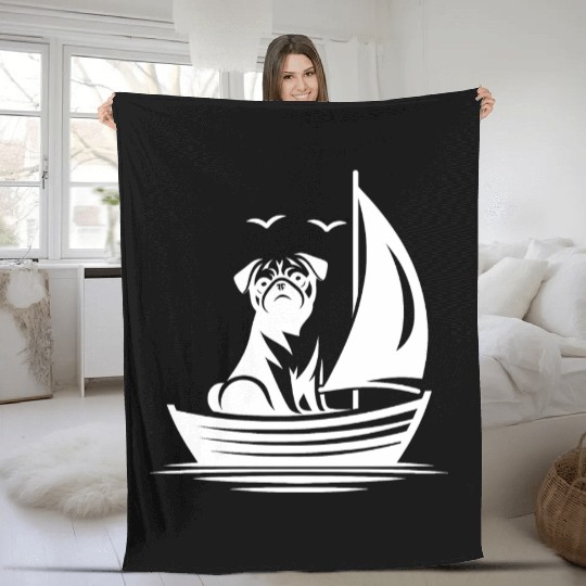 Pug silhouette sailboat minimalist Fleece Blankets