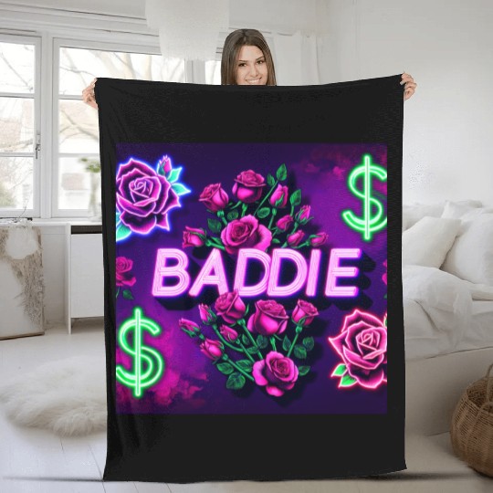 BADDIE in Neon Pink Fleece Blankets