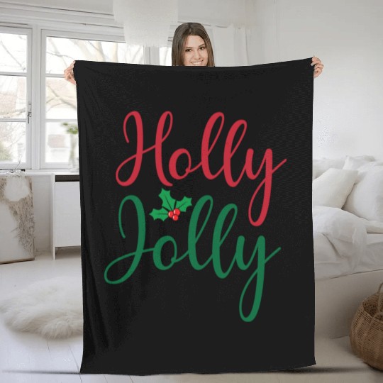 Christmas Holly Jolly Sticker Fleece Blankets