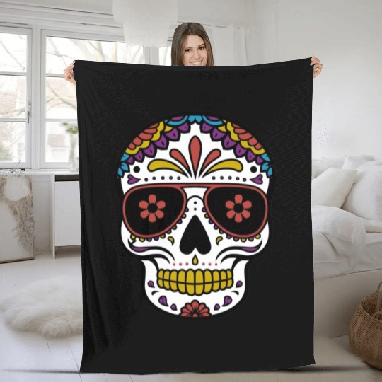 dia de los muertos Back Fleece Blankets