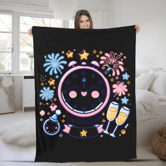 Celebrate New Year's Eve, Fun Clock and Fireworks Fleece Blankets