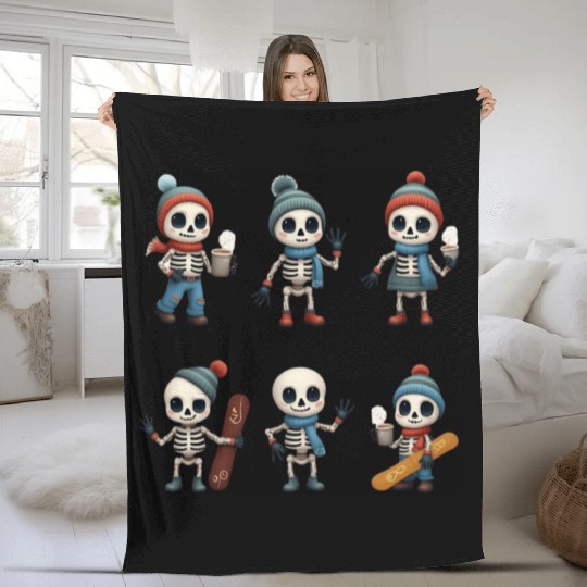 Kawaii Skeleton Winter Collection | Cute Merch Fleece Blankets