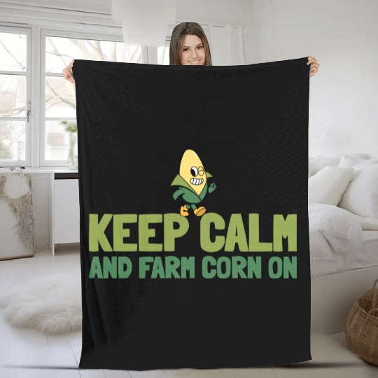 Keep Calm and Farm Corn On Corn Farmer Fleece Blankets