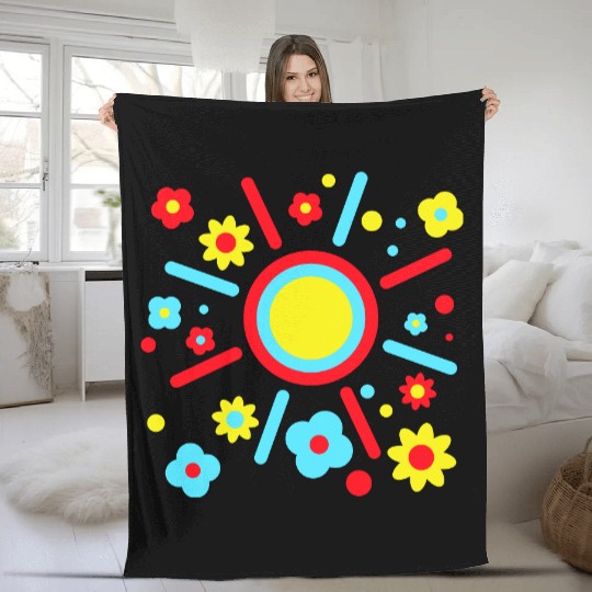 Colorful Flowers Sun Decorative Peace Flower Power Fleece Blankets