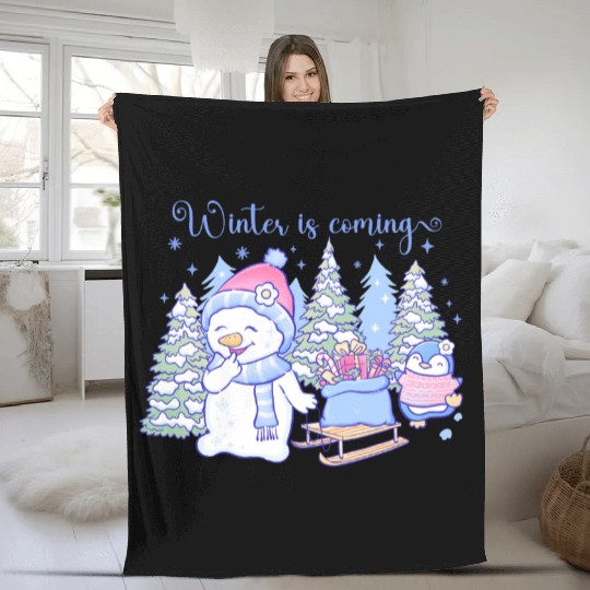 winter snow man Fleece Blankets