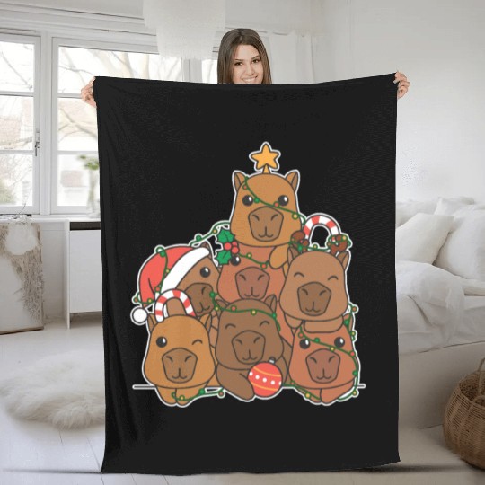 Capybara Christmas Tree Funny Animal Christmas Fleece Blankets