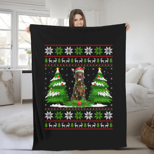 Irish Setter Dog Christmas Tree Lights Fleece Blankets