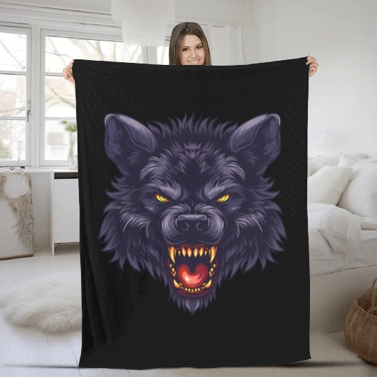 dark wolf face Fleece Blankets