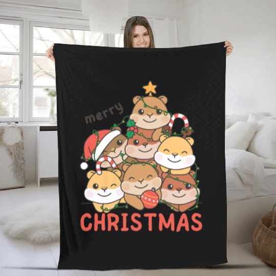 Hamster Christmas Tree Merry Christmas Fleece Blankets