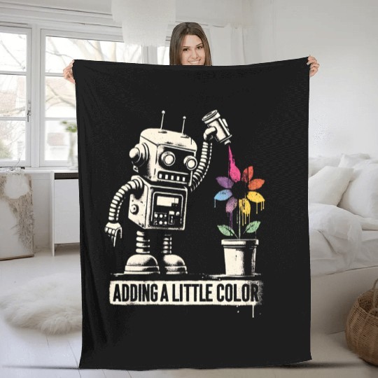 Colorful Floral Robot Fleece Blankets