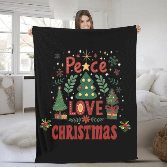 PEACE LOVE CHRISTMAS Fleece Blankets