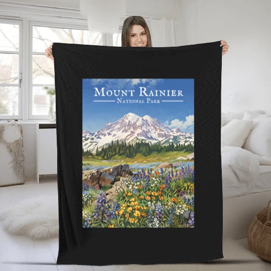 Mount Rainier Paradise Meadows Fleece Blankets