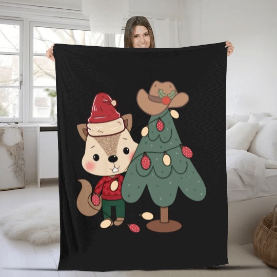 Cute little squirrel celebrating Christmas with Ch Fleece Blankets