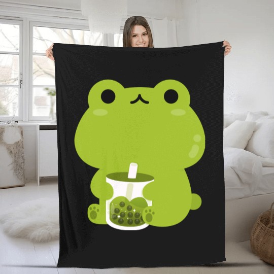 Green Boba Frog Fleece Blankets